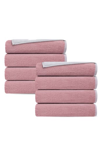 Brooks Brothers Double Face 8-piece Turkish Cotton Hand Towels In White/blush