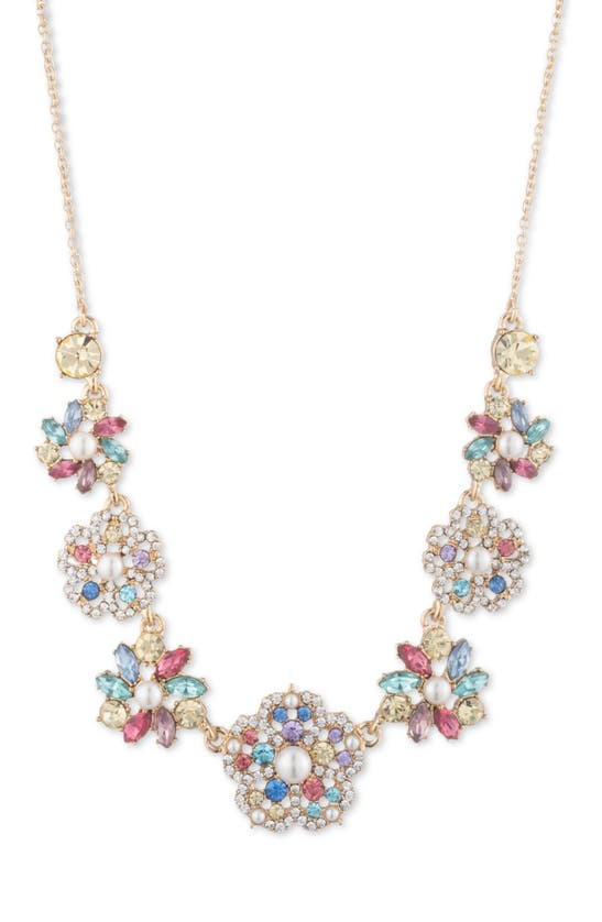 Marchesa Fresh Florals Crystal Cluster Frontal Necklace In Multi