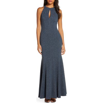 Eliza J Glitter Knit Trumpet Gown, 8 (similar to 1) - Grey
