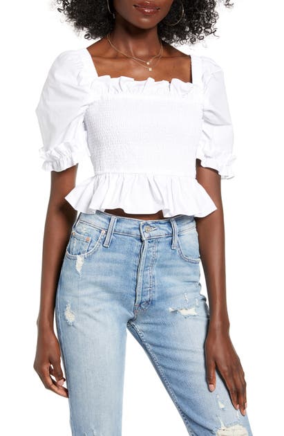 English Factory Tops SMOCKED COTTON BLEND BLOUSE