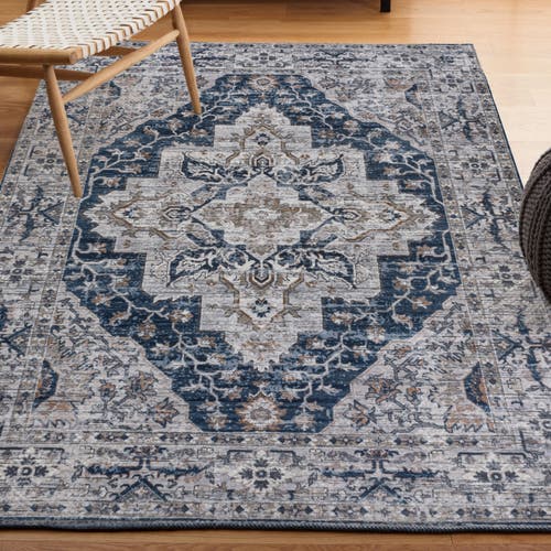 Jonathan Y Didim Boho Gray Medallion Machine-washable Area Rug In Navy/light Gray