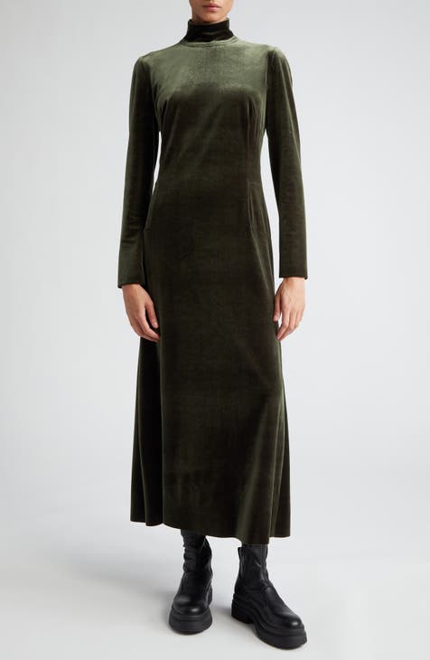 Elisabeth Mock Neck Side Slit Ruched Midi Dress – VICI