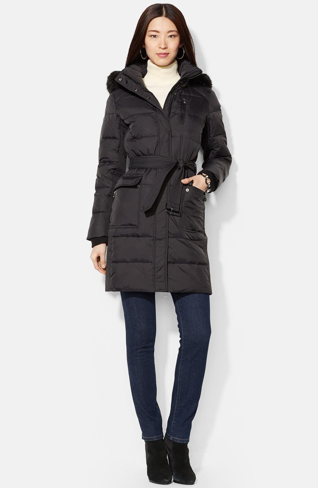 Lauren Ralph Lauren Faux Fur Trim Quilted Coat with Detachable Hood Nordstrom
