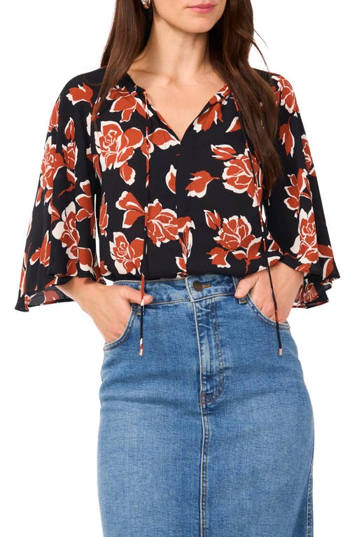 Shop Vince Camuto Floral Georgette Top In Rich Black