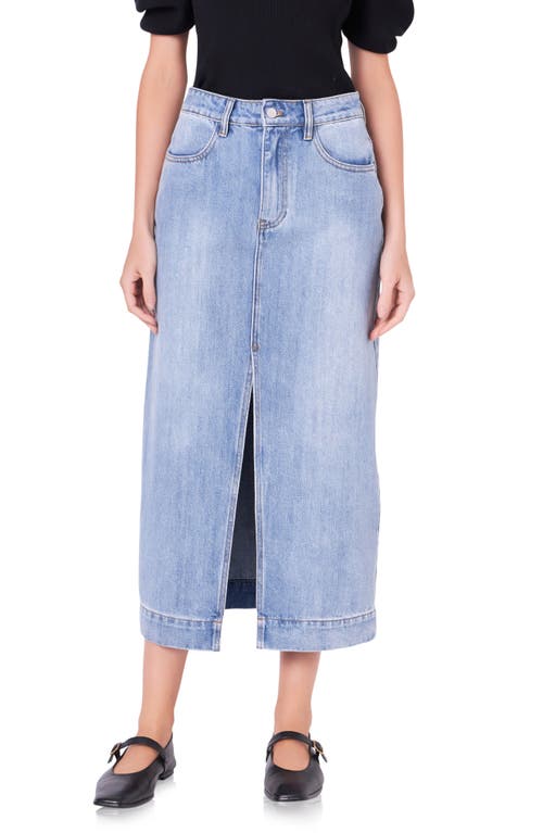 High Waist Denim Midi Skirt in Blue