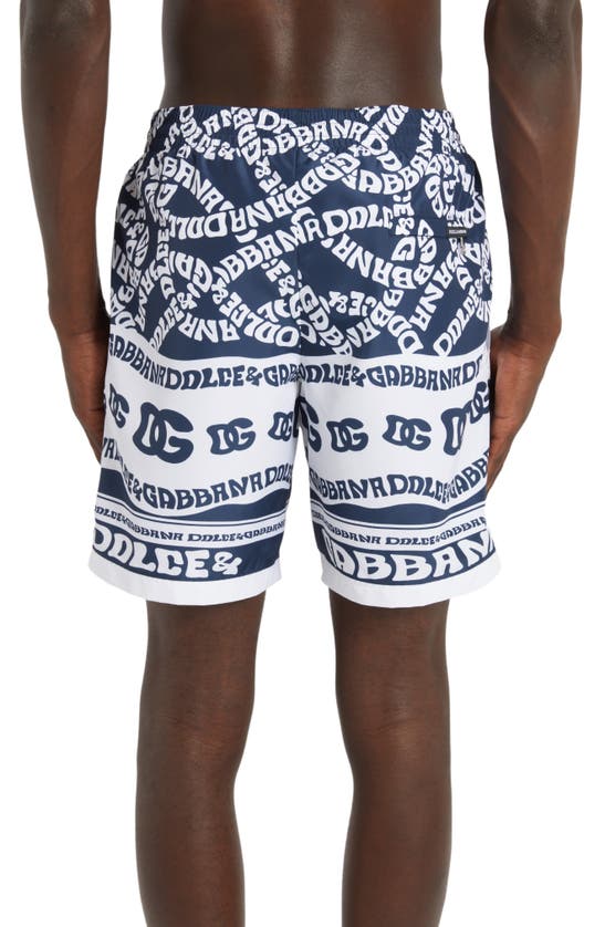 Shop Dolce & Gabbana Marina Print Swim Trunks In Dg Marina F. Blue