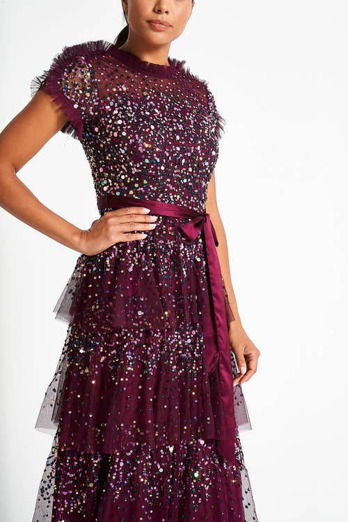 Shop Frock And Frill Sequin Embellished Midi Gown With Tie Waist Detail In Tawny Port