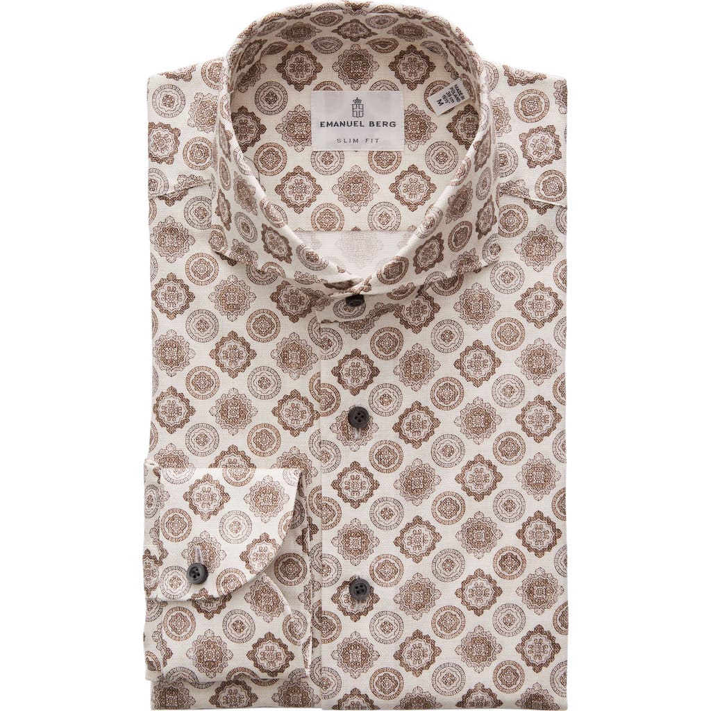 Emanuel Berg Medallion Print Dobby Button-up Shirt In Brown