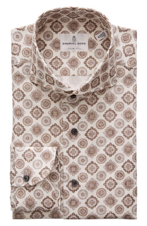 Medallion Print Dobby Button-Up Shirt in Brown