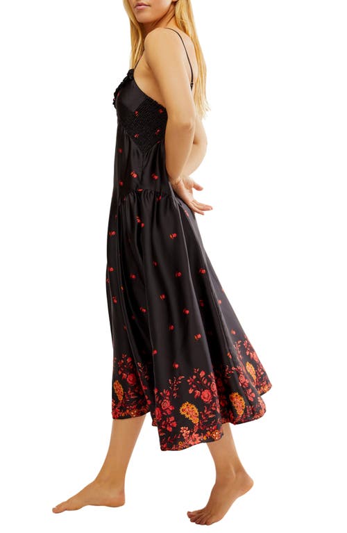 Free People On My Own Floral Satin Nightgown In Black Combo