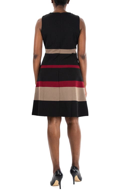 Shop Nina Leonard Sleeveless Jewel Neck Colorblock Dress In Black/mink/crimson