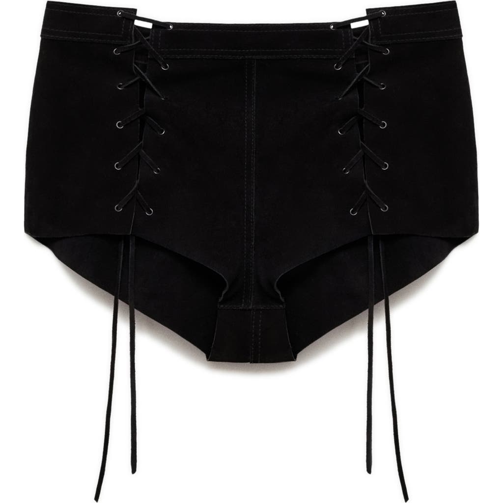 Mango Cloe Lace-up Leather Shorts In Black
