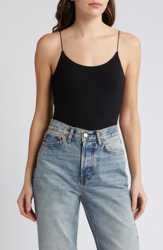 Topshop Clean Soft Touch Bodysuit In Black In Black
