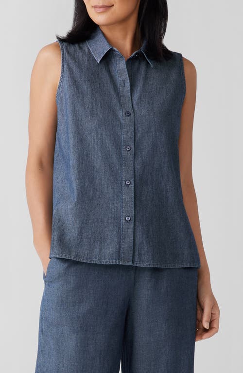 Eileen Fisher Classic Sleeveless Organic Cotton Button-Up Shirt Denim at Nordstrom,