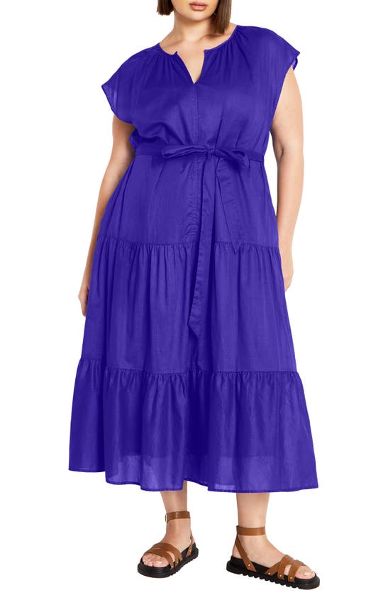 City Chic Kasbah Tiered Cotton Maxi Dress In Royal