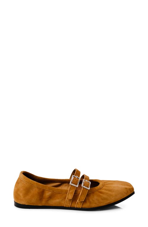 Free People Gemini Rhinestone Buckle Ballet Flat In Burnt Caramel Suede