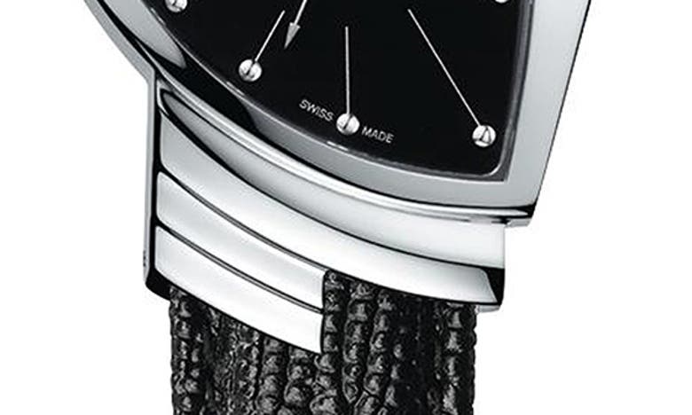 Shop Hamilton Ventura Leather Strap Watch, 32mm X 36mm In Black/silver