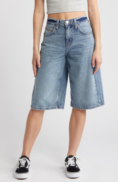 Logan Wide Leg Long Denim Shorts in Light Vintage