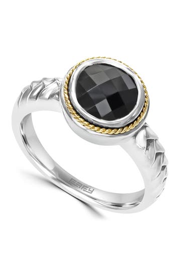 Effy 18k Yellow Gold Sterling Silver Black Onyx Stone Ring Size 7 Hautelook