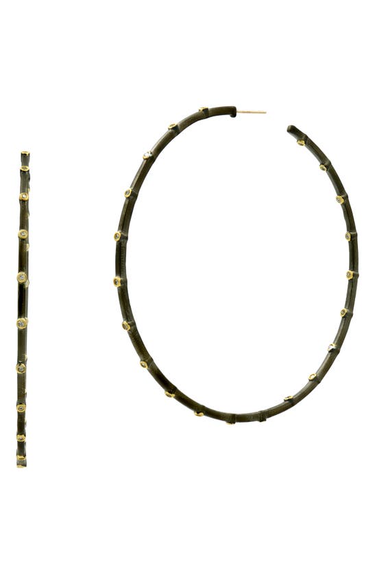Freida Rothman Bezel Hoop Earrings In Gold/ Black