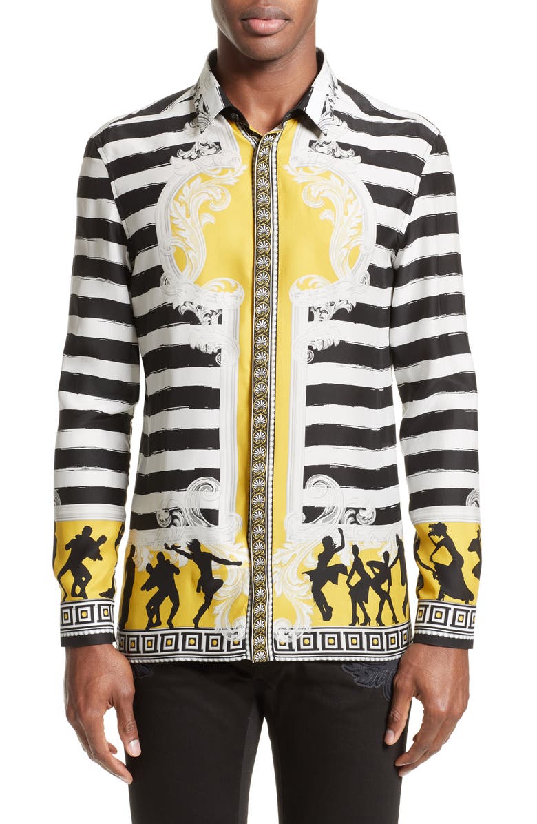 Versace Collection Stripe Print Silk Shirt | Nordstrom