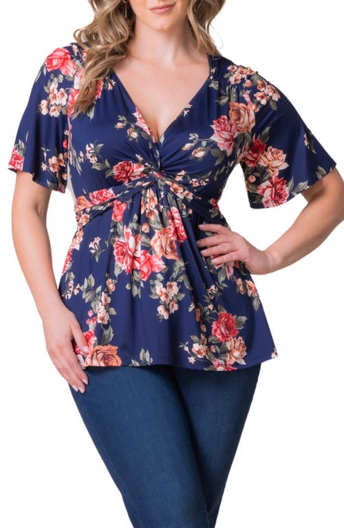 Shop Kiyonna Abby Twist Front Top In Coming Up Roses