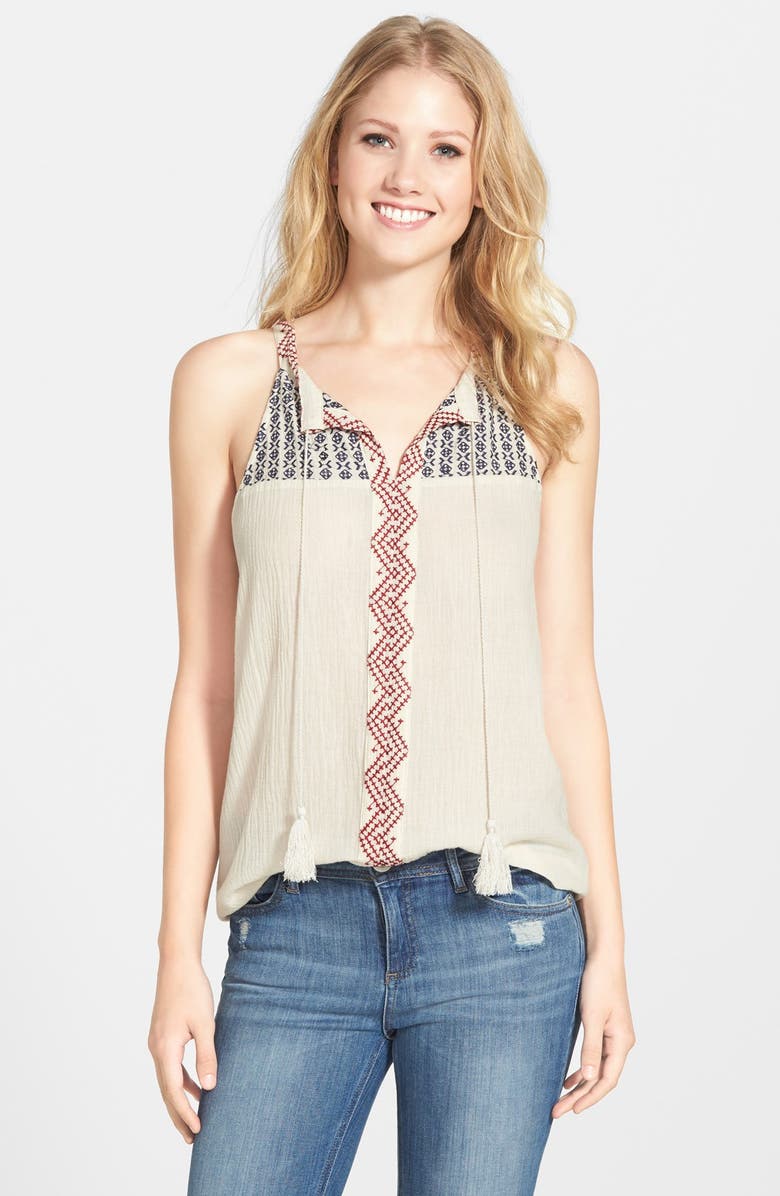 Two by Vince Camuto Embroidered Cotton Gauze Split Neck Tank | Nordstrom