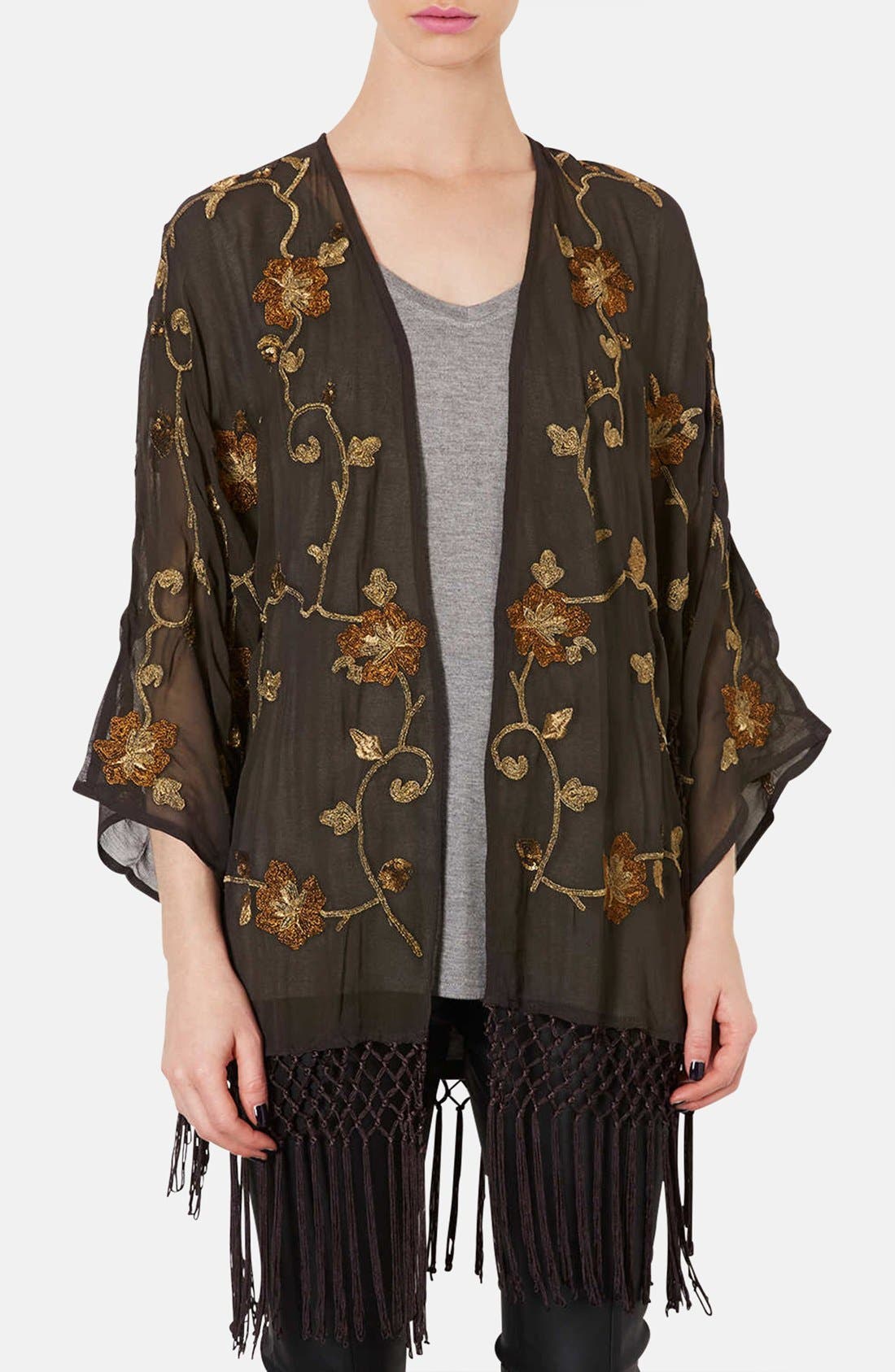 embroidered kimono cardigan