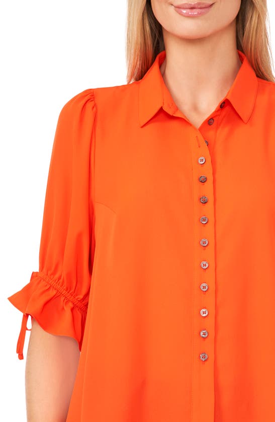 Cece Georgette Button-up Shirt In Tigerlily Red