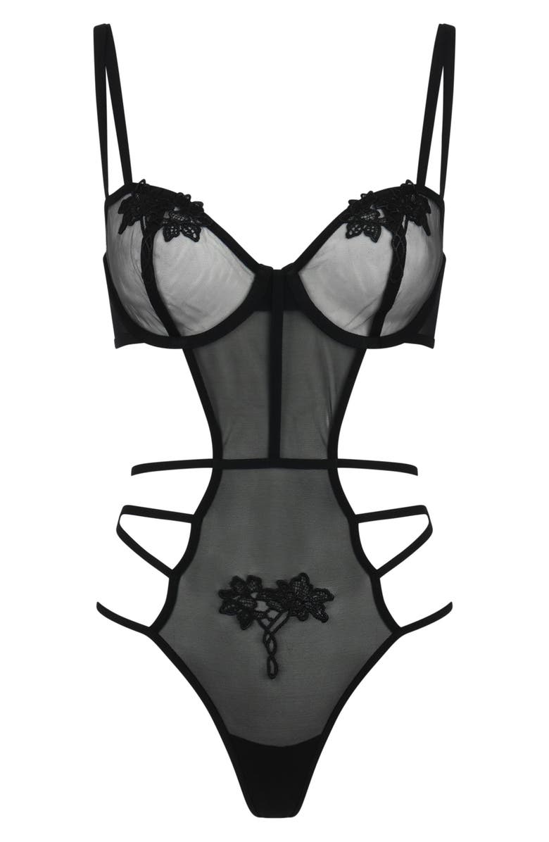 Love, Vera Floral Appliqué Underwire Strappy Mesh Teddy Nordstrom