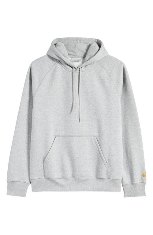 Carhartt Light Grey Cotton Blend Hooded Chase Sweat In Grey Heather/gold