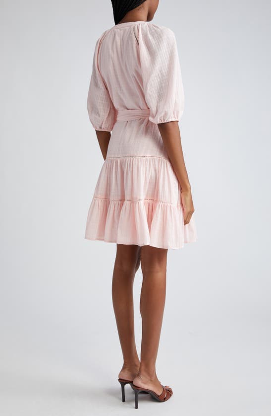 Shop Veronica Beard Dewey Tiered Cotton Button-up Dress In Pink Haze