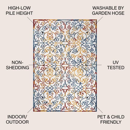 Jonathan Y Atrani Scroll Trellis Indoor/outdoor Area Rug In Cream/blue/red