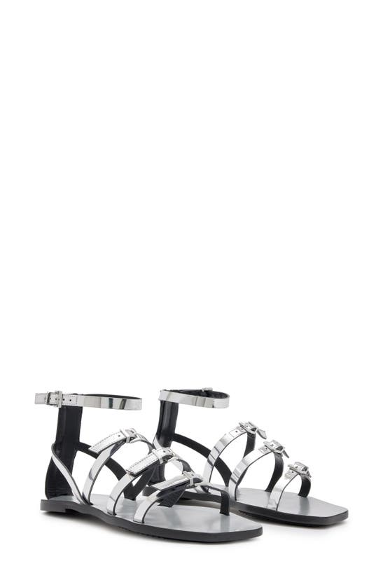 Allsaints Lore Strappy Sandal In Mirror Silver