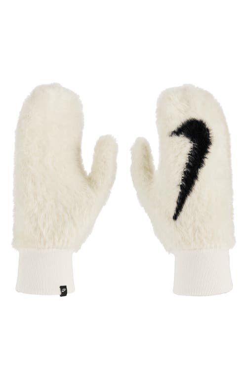 Nike Fuzzy Faux Fur Mittens In Sail/black