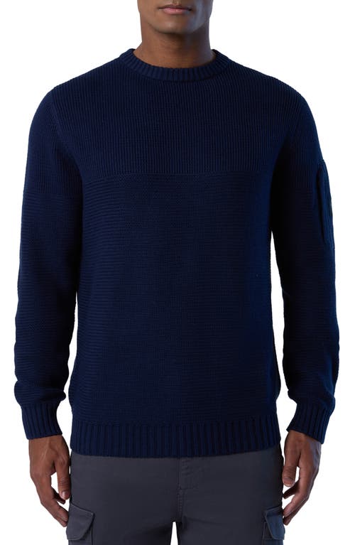 Mixed Stitch Cotton & Wool Sweater in Navy Blue