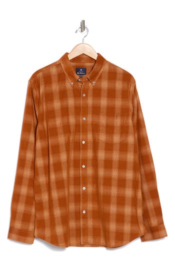 Ben Sherman Ombré Check Corduroy Flannel Button-up Shirt In Caramel