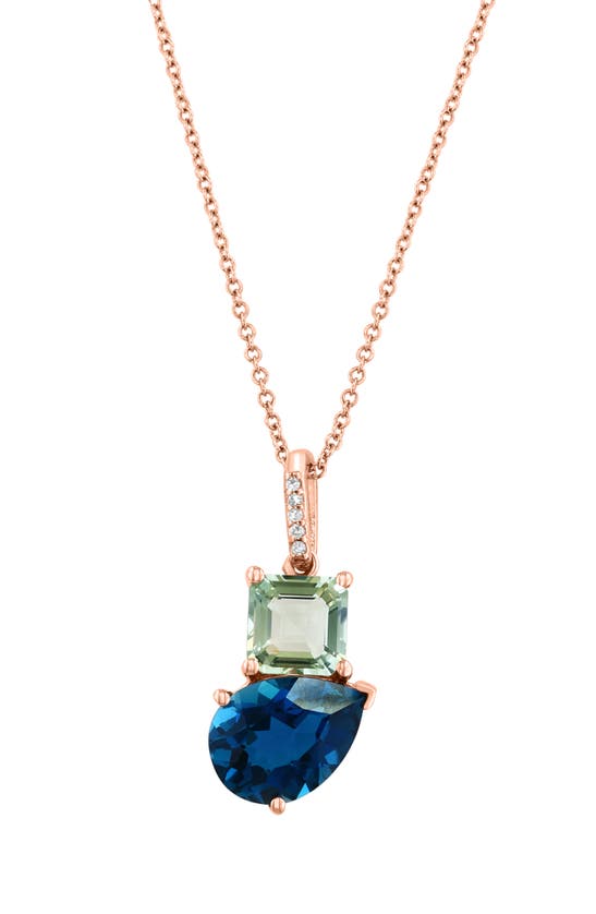 Effy 14k Gold Diamond, London Blue Topaz & Green Amethyst Pendant Necklace In Multi
