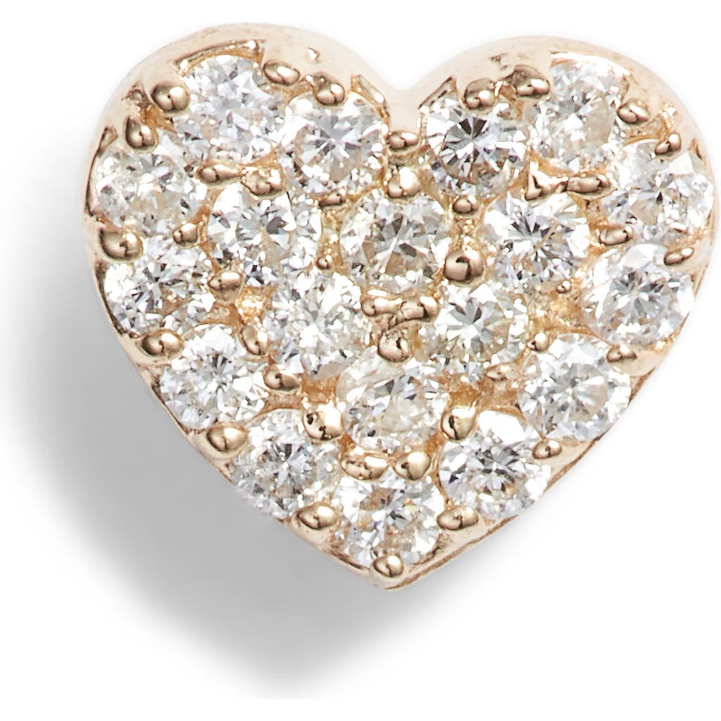 Anzie Pavé Diamond Single Heart Stud Earring In Gold