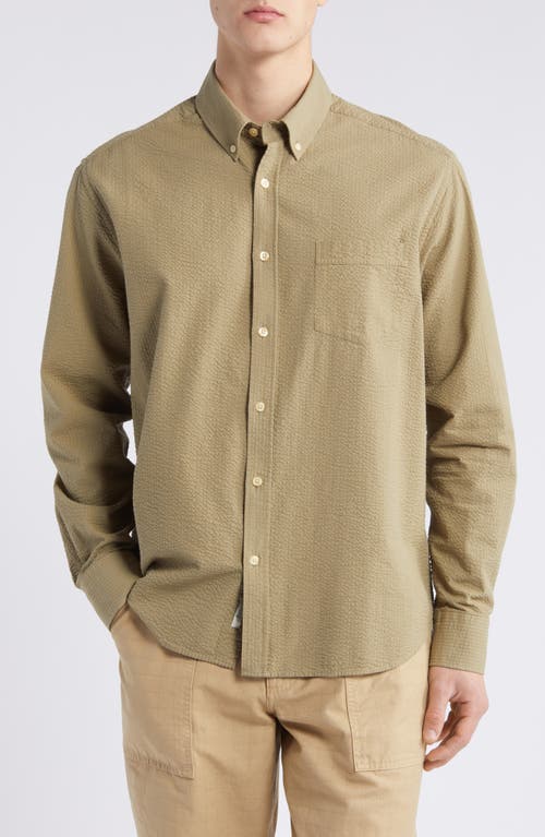 Bush Seersucker Button-Down Shirt in Olive