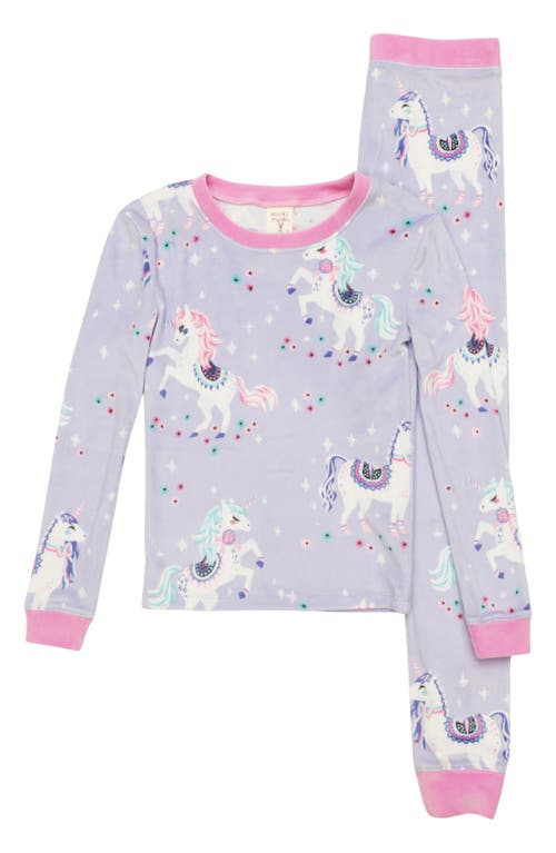 Munki Munki Kids' Unicorn Sparkles Fitted Two-Piece Pajamas in Lavender 