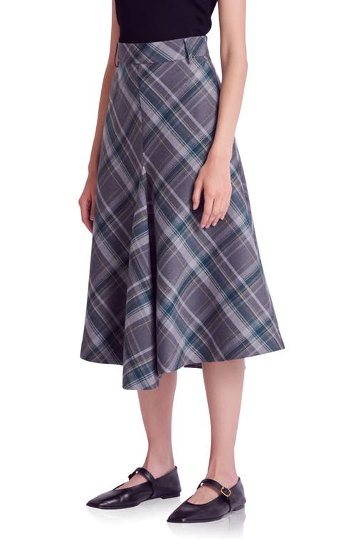 English Factory Plaid A-line Midi Skirt In Grey/green