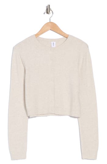 Abound Classic Crewneck Cardigan In Beige Oatmeal Light Heather