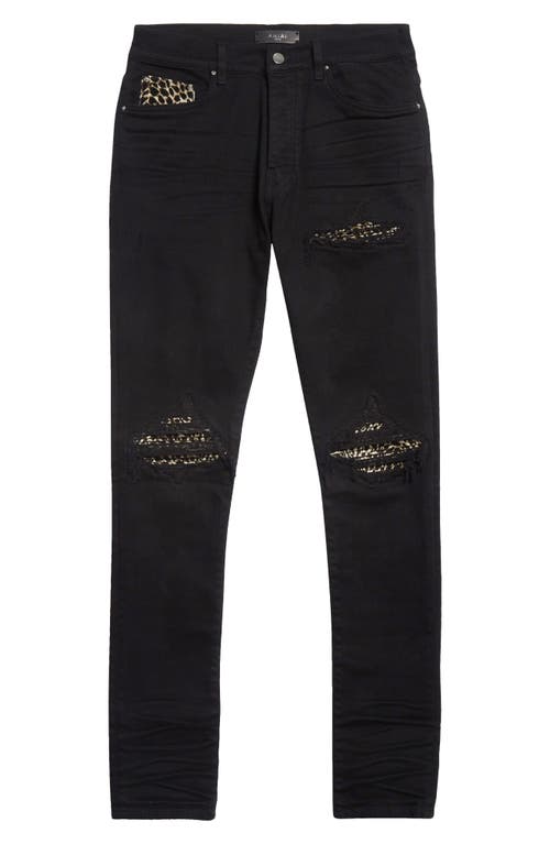 Shop Amiri Mx1 Leopard Patch Rip & Repair Skinny Jeans In Black