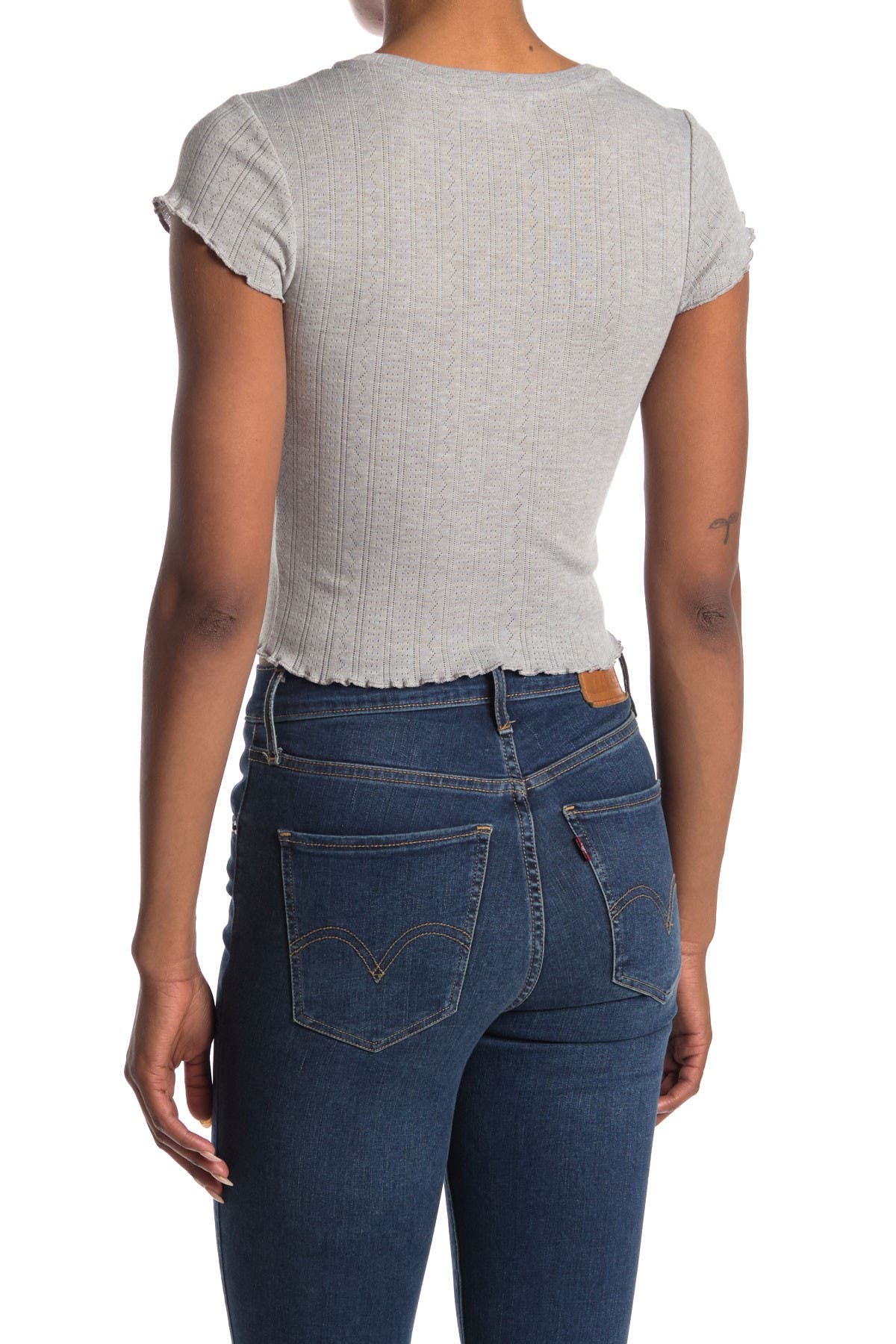 Off the Shoulder Tops Long Sleeve Tee Shirt Women Rib Knit Lettuce Edge Crop Bar