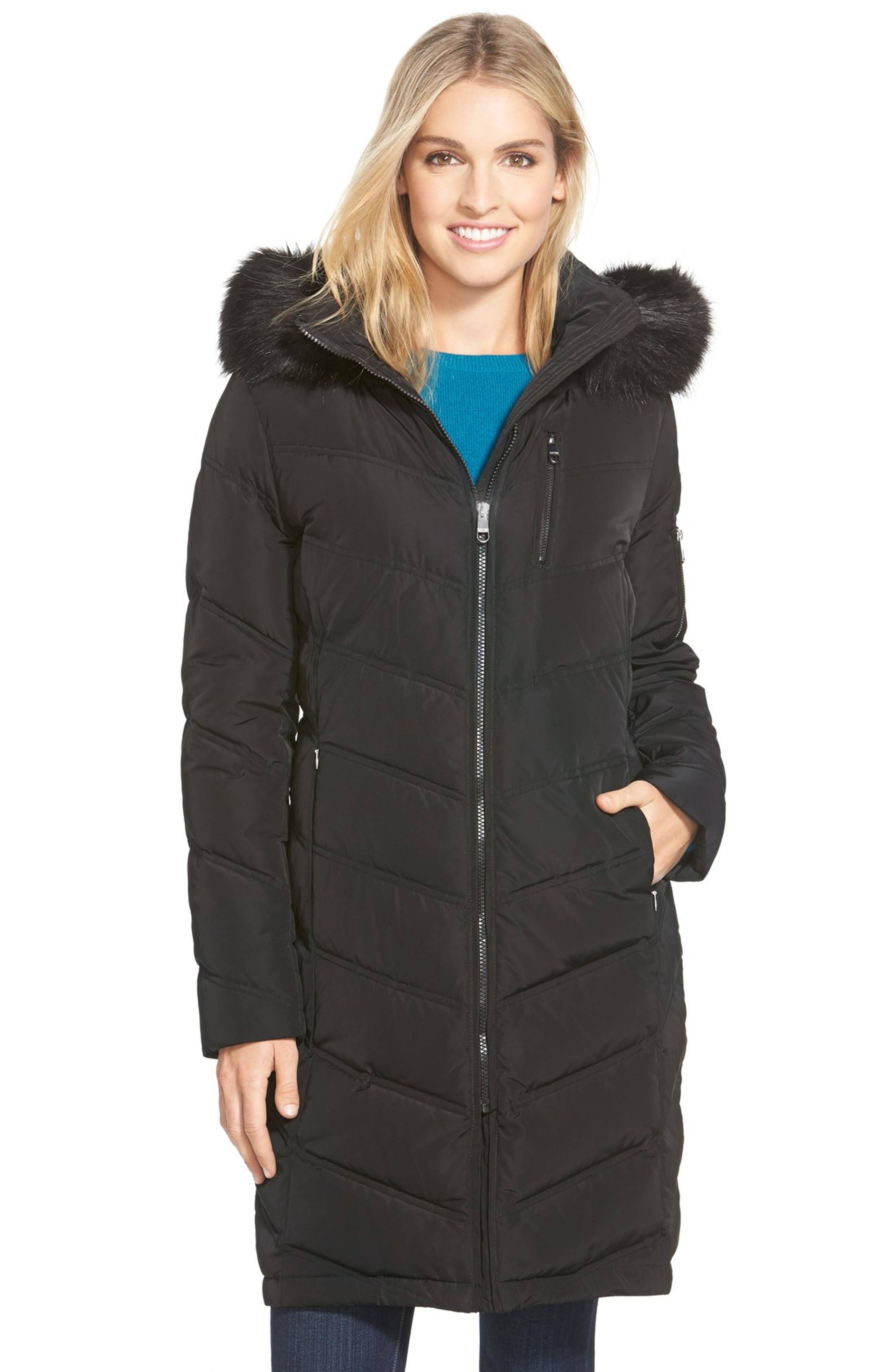 Calvin Klein Down & Feather Fill Coat with Faux Fur Trim (Regular ...