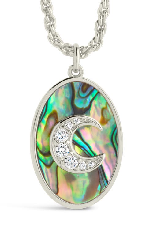 Sterling Forever Carrie Cubic Zirconia & Abalone Moon Pendant Necklace In Silver