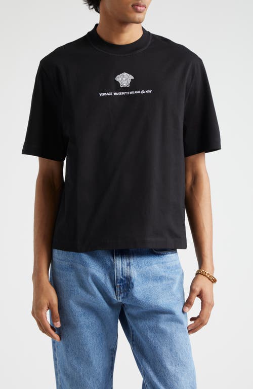Versace Cotton T-shirt With Medusa Embroidery In Black