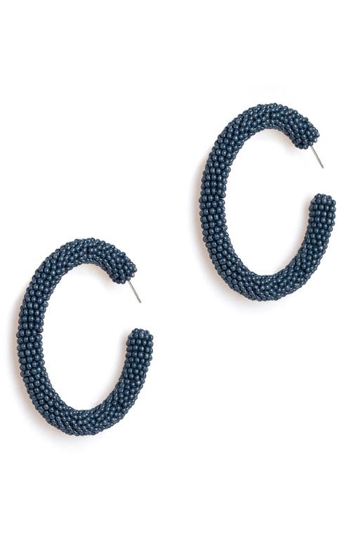 Zaria Beaded Hoop Earrings in Midnight Blue