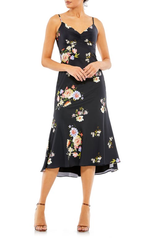 Ieena for Mac Duggal Floral Button Bodice Slipdress in Black Multi